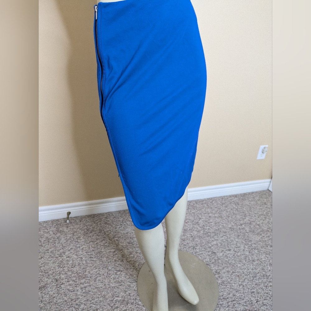 Diane Von Furstenberg Blue Pencil Midi Skirt Zipper Sides Women's 2